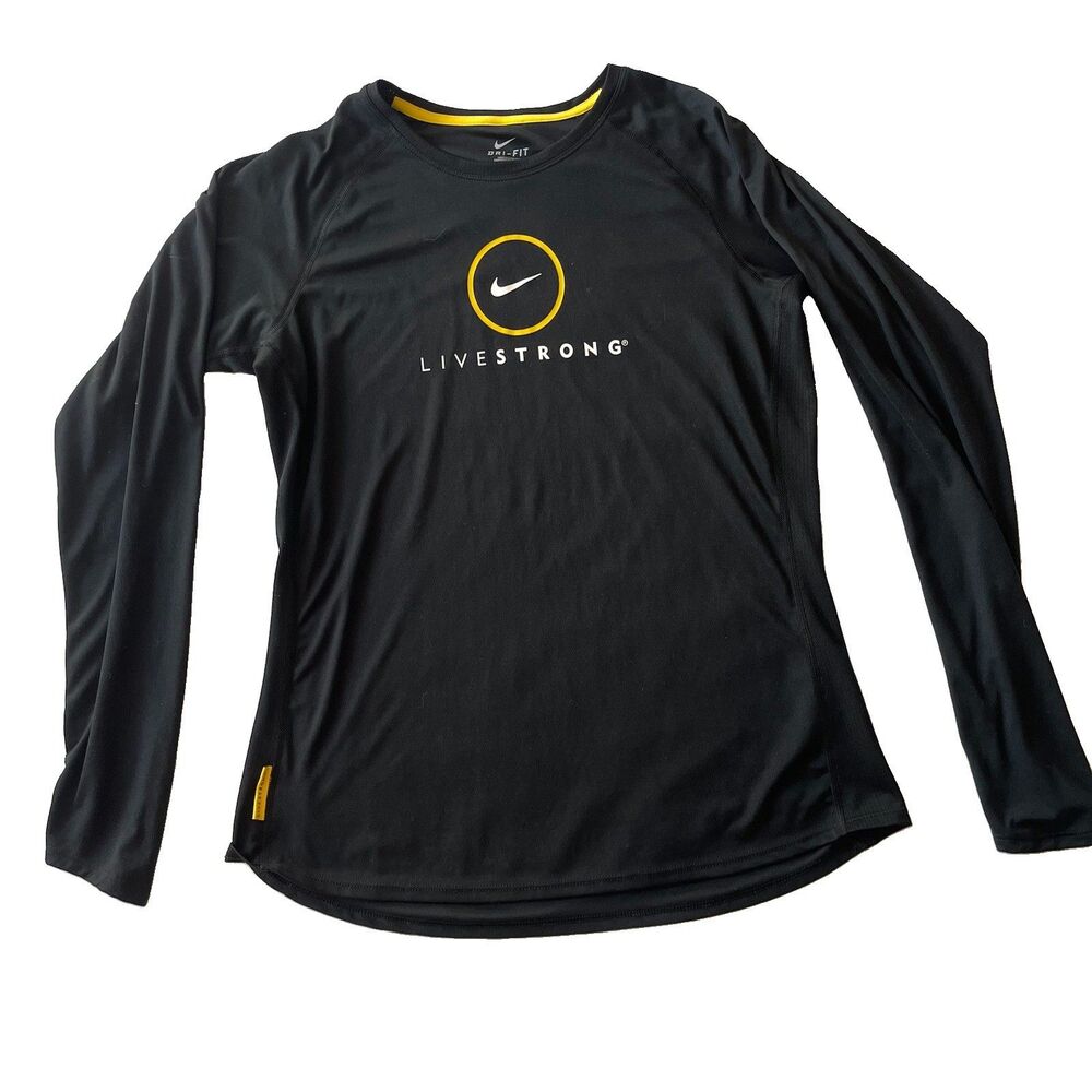 Livestrong Nike Shirt Womens Large Black Dri-Fit Long Sleeve Crewneck Running